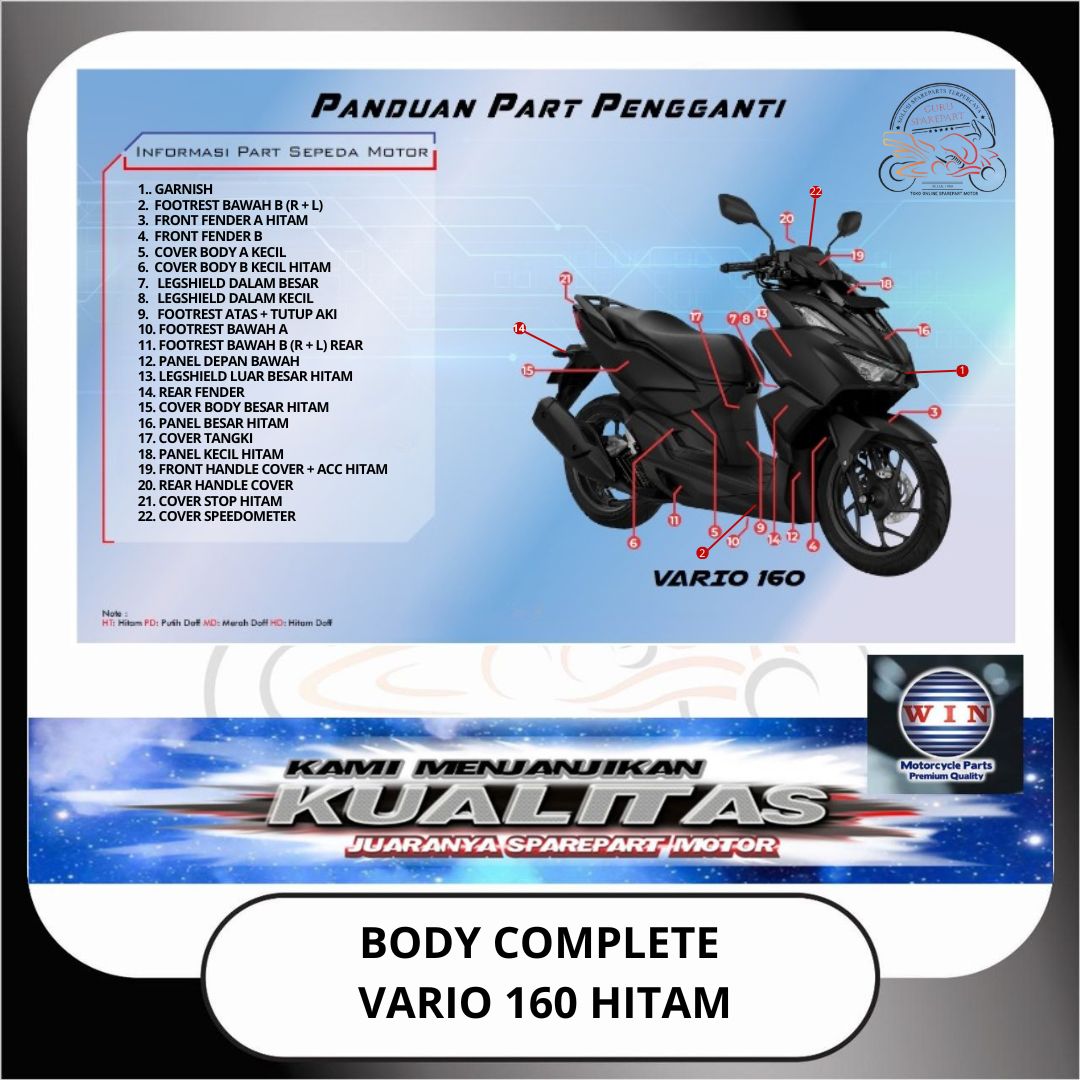 WIN Cover Body Set Komplit Honda Vario 160 Hitam