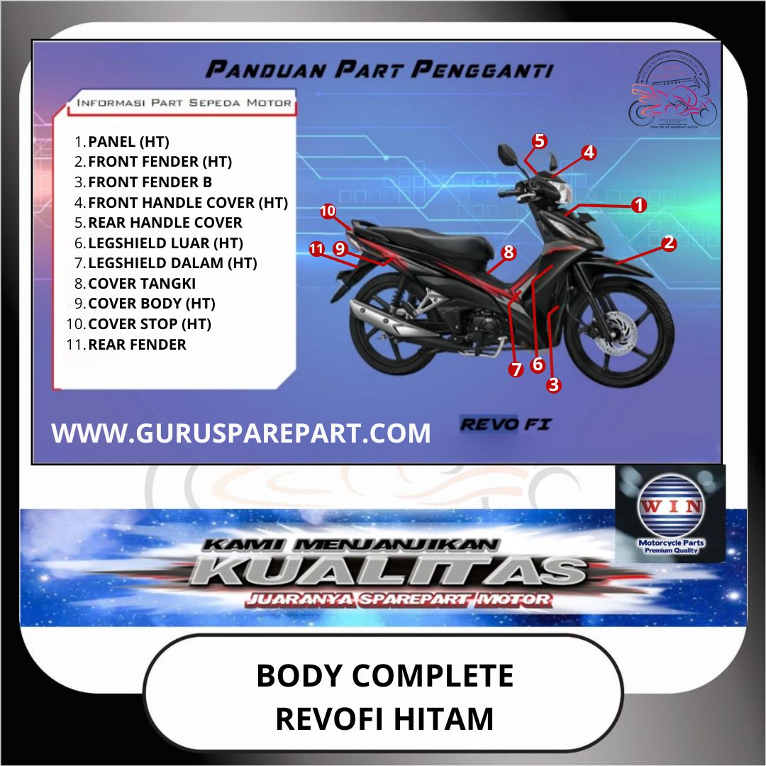 WIN Cover Body Set Komplit Honda Revo FI Hitam