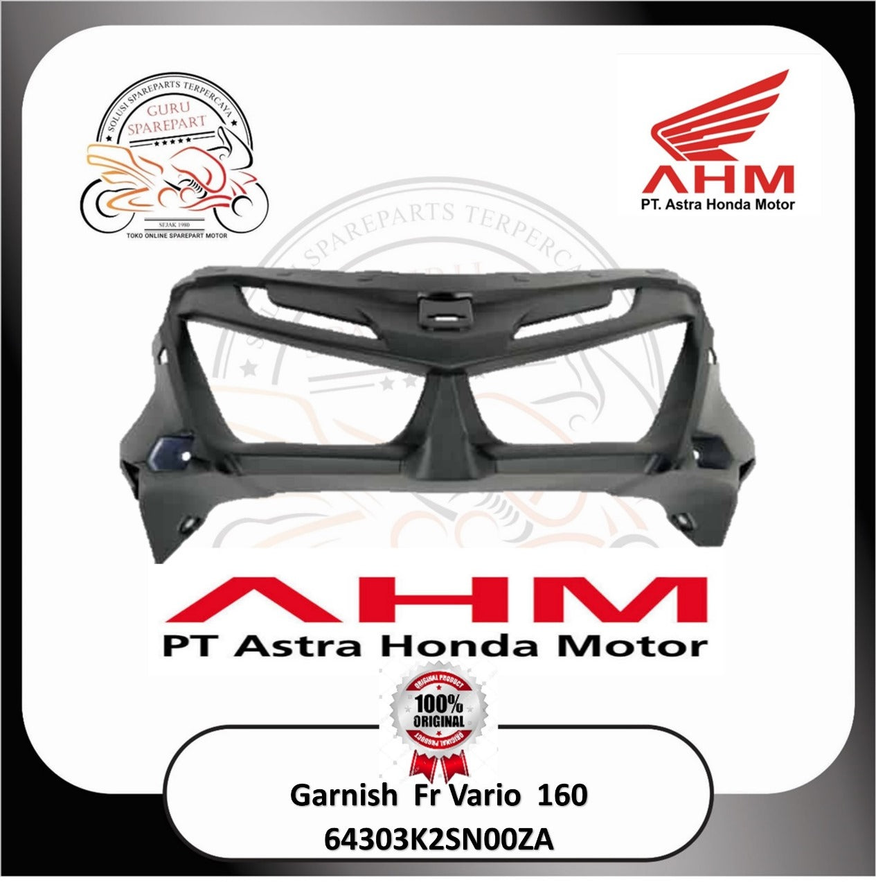 Garnish Front Hitam Honda Vario 160 K2S 64303K2SN00ZA