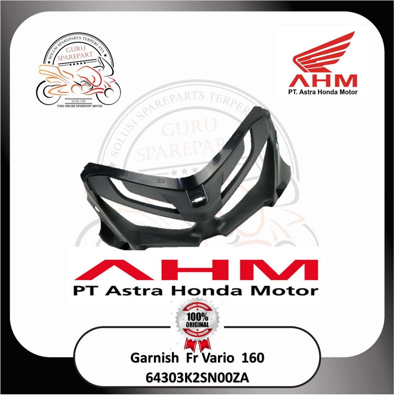 Garnish Front Hitam Honda Vario 160 K2S 64303K2SN00ZA