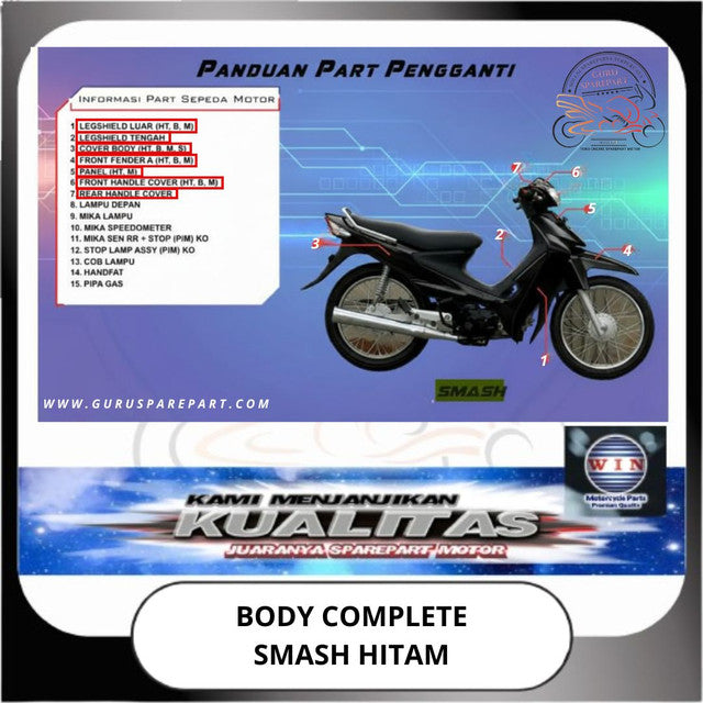 Win Body Set Komplit Smash B09 Hitam Spakbor Batok Panel Legshield Halus Kasar