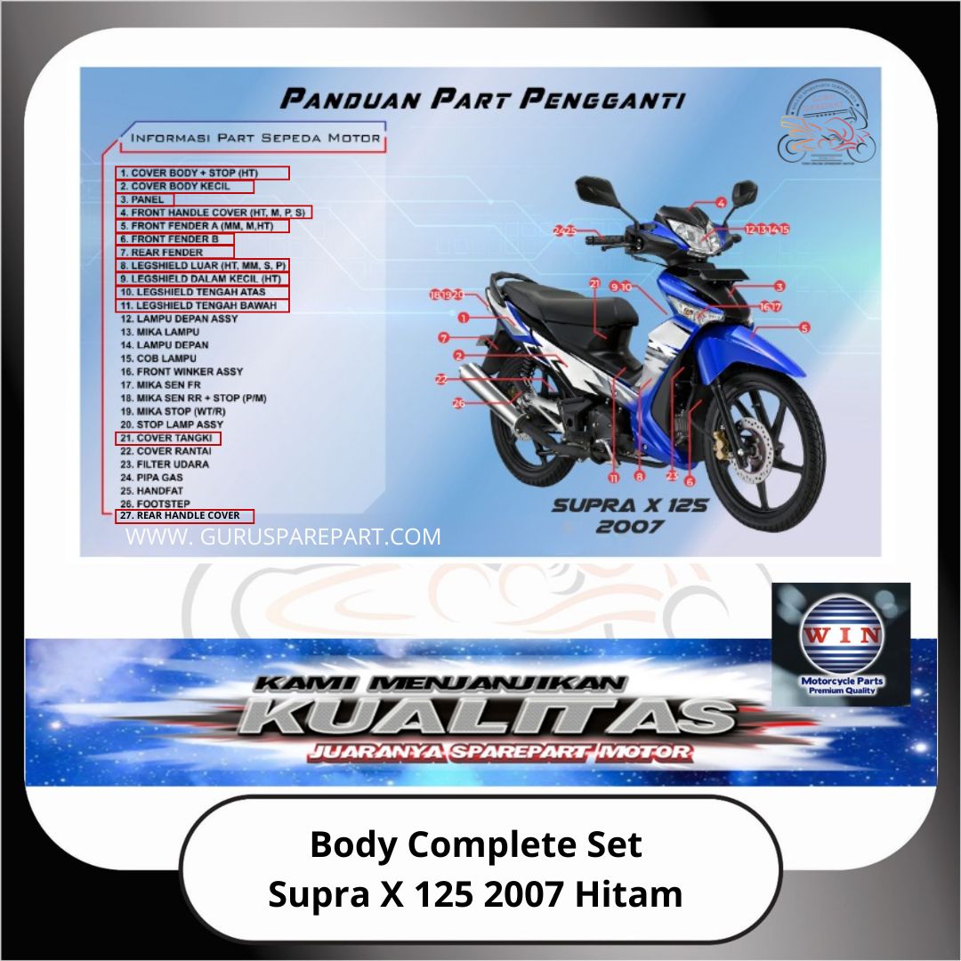 WIN Cover Body Set Komplit Honda Supra X 125 2007 KVLN Hitam