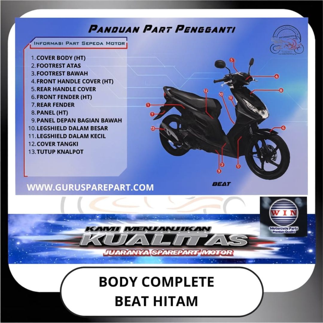 WIN Cover Body Set Komplit Honda Beat Lama Hitam