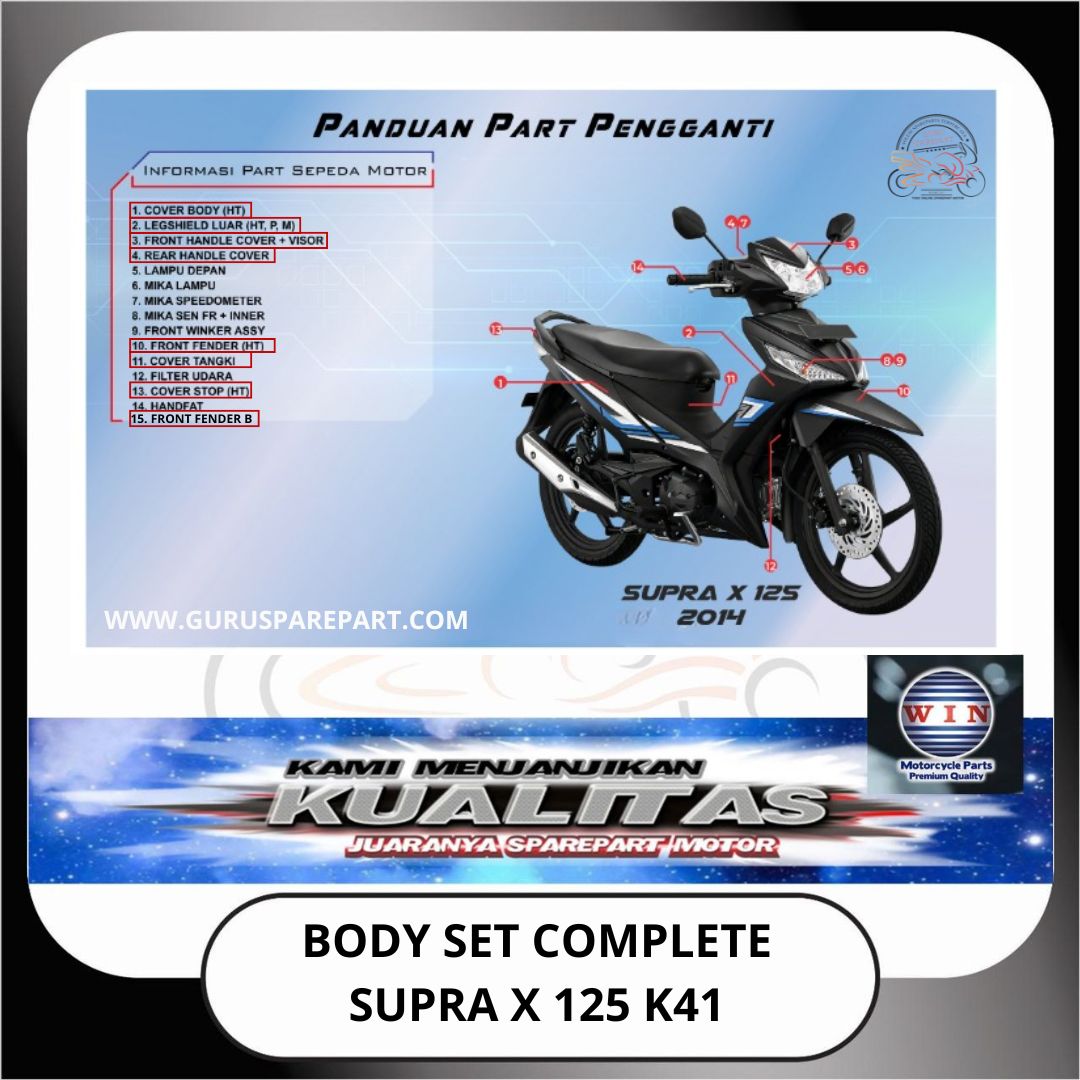 WIN Cover Body Set Komplit Honda Supra X 125 2014 K41 Hitam