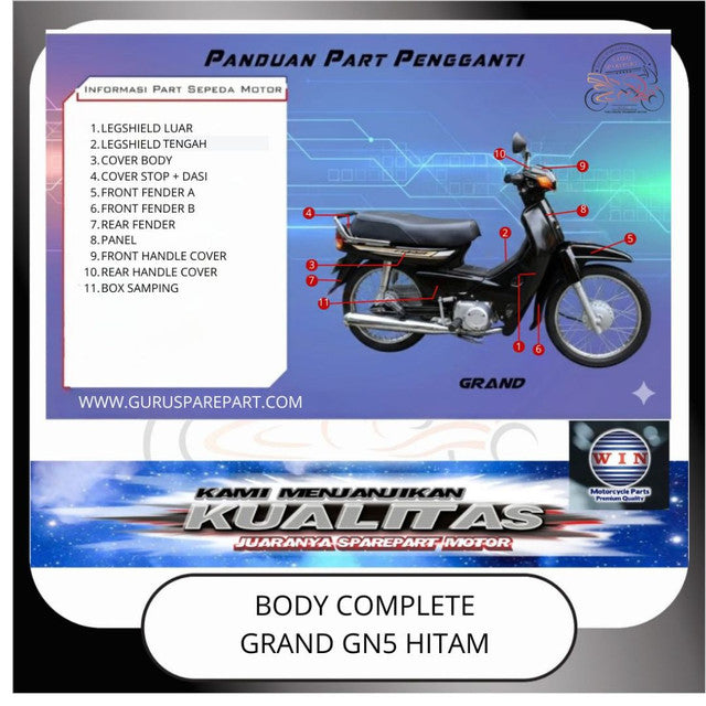 WIN Cover Body Set Komplit Honda Grand GN5 Hitam