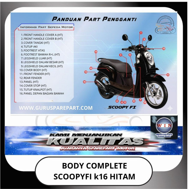 WIN Cover Body Set Komplit Honda Scoopy FI K16  Hitam