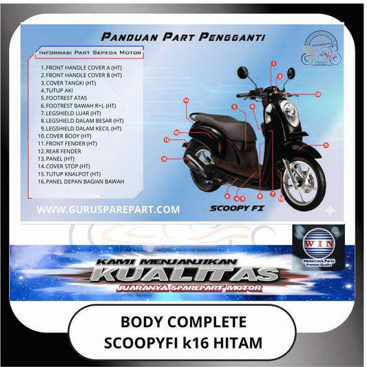 WIN Cover Body Set Komplit Honda Scoopy FI K16  Hitam