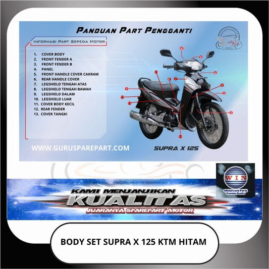 WIN Cover Body Set Komplit Honda Supra X 125 KTM Hitam