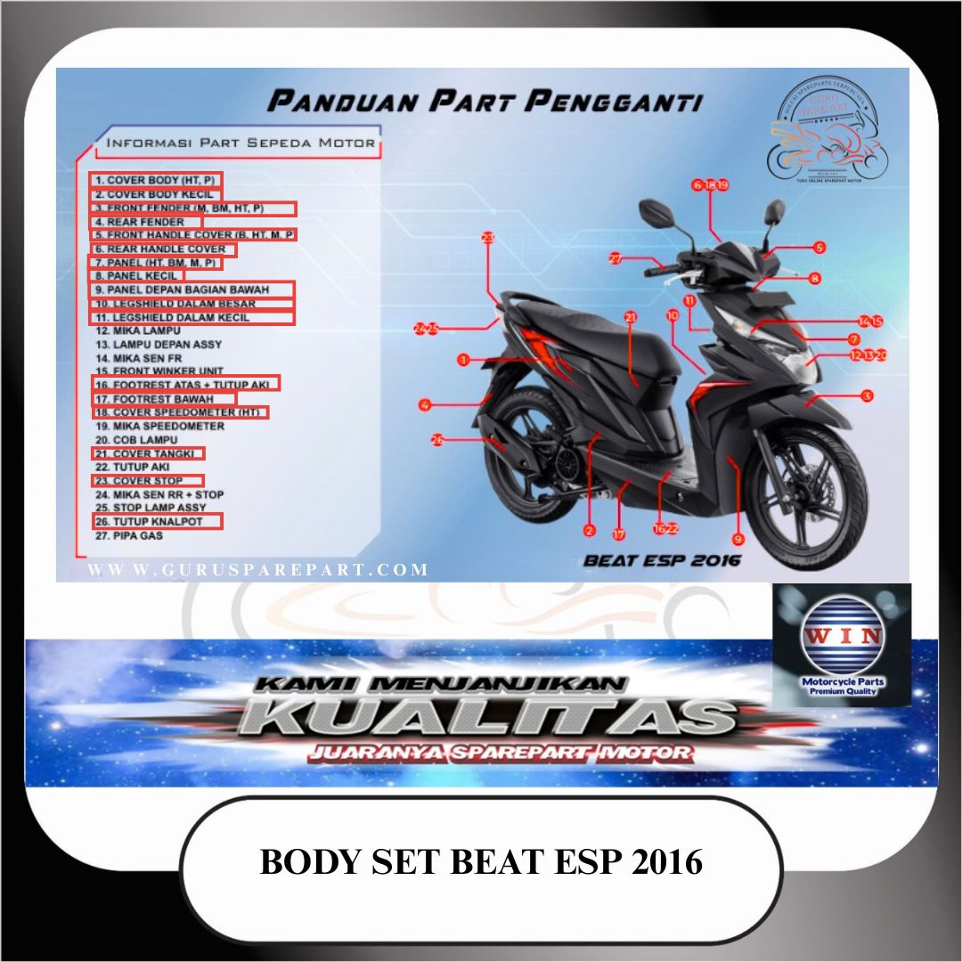 Body Set Komplit Beat ESP 2016 Hitam Spakbor Batok Panel Dashboard Halus Kasar