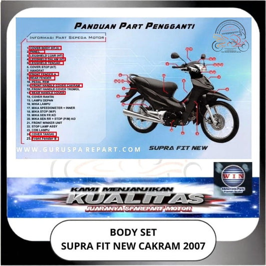 Win Body Set Komplit Supra fit new cakram KTL Hitam Legshield Halus Kasar